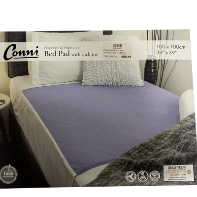 Conni Waterproof Absorbent Bed Pad With Tuck-Ins 100x100cm New Boxed