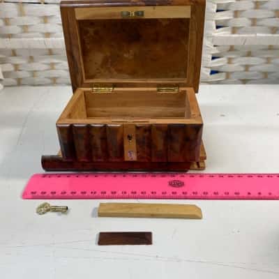 Antique Handmade Carved Burl Wood Secret Puzzle Jewellery Trinket Box