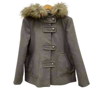 Zara Womens  Size S Winter Coat Hoodie & Removable Faux Fur Grey 