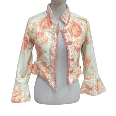 Johnny Was  Size XS Quilted Bolero Cream / Floral / Orange 