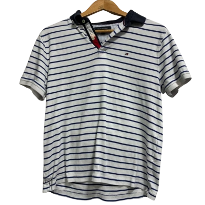 Tommy Hilfiger, Mens, Size M, collared white shirt with navy blue stripes