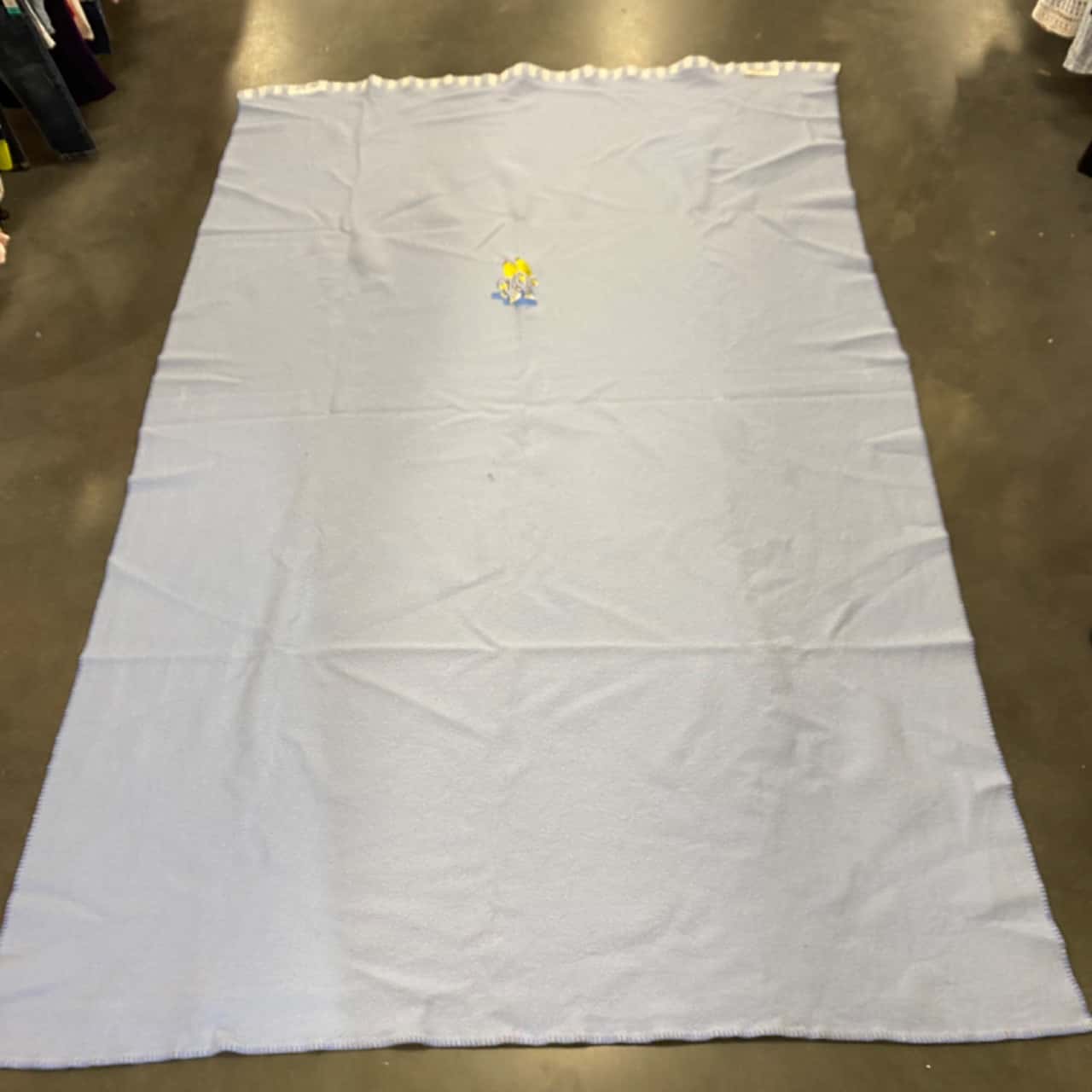 Onkaparinga. Light blue wool blanket with B1 & B2 (Bananas in Pyjamas