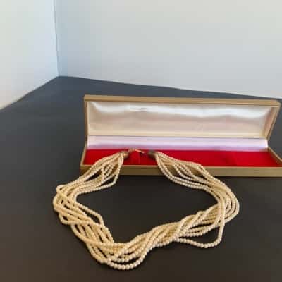 Retro Multi-Strand Simulated Pearl Necklace with Gold-Tone Clasp