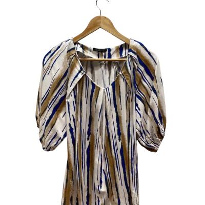 Liz Jordan Womens  Size 12 White, Blue and Beige Top