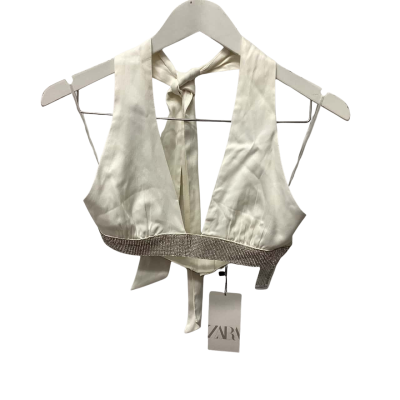 Zara Womens  Size M Party Top Off White / Silver 
