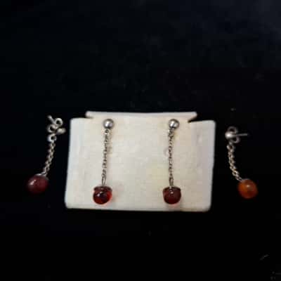  Womens 925 silver Baltic Amber Earrings /2 pairs