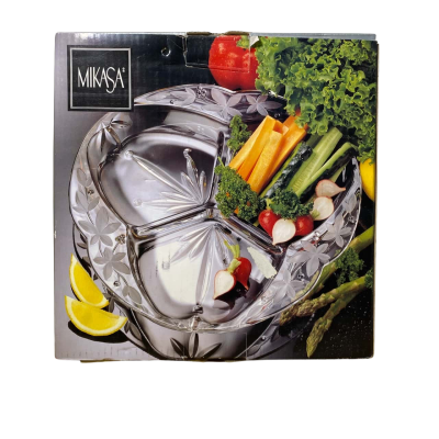 Mikasa Garden terrace Crystal 3 Part Divide Server 12inch Serving Tray - MADE IN JAPAN