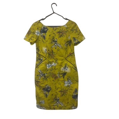 Womens Veronika Maine Size 12 S/S Cocktail Dress Yellow/Floral/Pattern