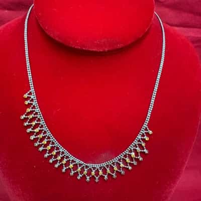  Women's Silver Tone Beaded Necklace With Orange Accents