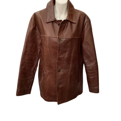 Look Mens  Size L Leather Jacket Brown 