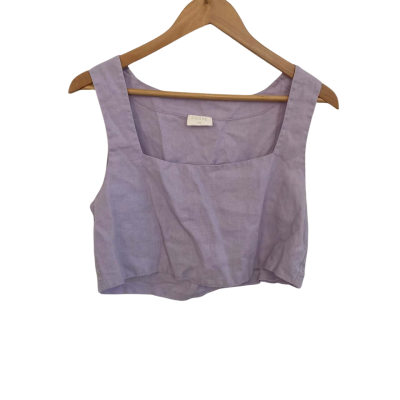 Posse Womens Linen Size XS Cropped Top / Short Sleeve Top Purple 