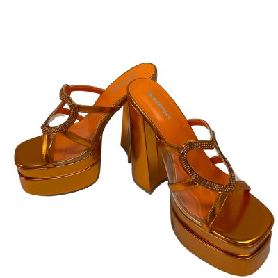  Womens Elisha Orange Metallic and Rhinestone Platform Sandals
