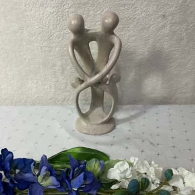 African Beige Soapstone Abstract Family Tree Carved Sculpture