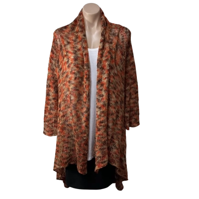 Little Lies Womens Size S / M Orange / Beige / Brown Pattern Waterfall-knit Open Cardigan