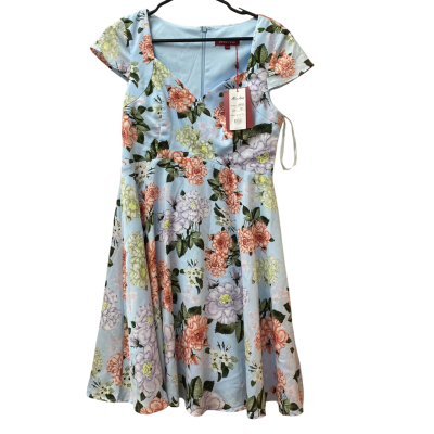 Miss Anne Womens Blue Floral Dress 
