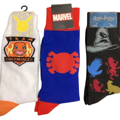 Marvel, Pokémon, Harry Potter Men Socks