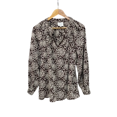 Once/Was Womens  Size 2 Long Sleeve Top Brown / Floral 