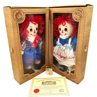 Raggedy Ann & Andy Dolls With Certificate Of Authenticity In Original Display Box