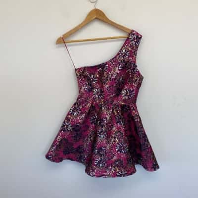 Showpo Pink Floral Narda One Shoulder Fit And Flare Mini Dress  Size 10 