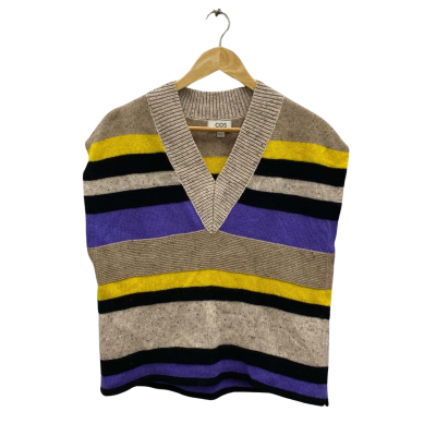 COS Women's 100% Wool Size XS V-Neck Jumper Multicoloured / Striped 