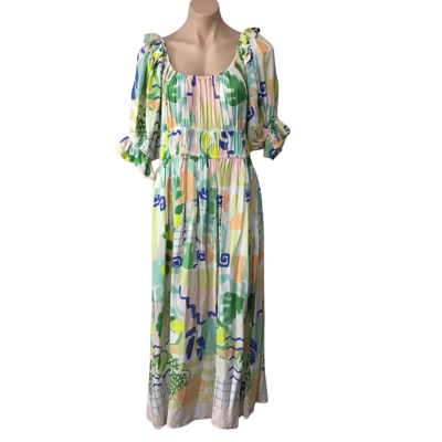 Salty Bright Womens Size 16 White / Blue / Green / Orange / Yellow Pattern Short Sleeve Maxi Dress