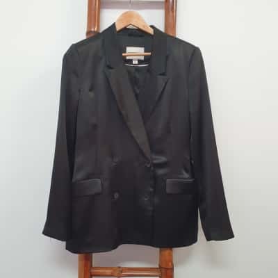Country Road Women's Size 12 Satin Tux Blazer Black  