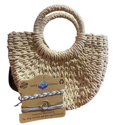 Cute woven bag and stacker bracelets, new 