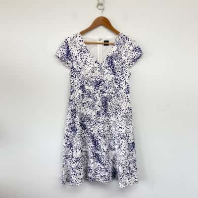 David Lawrence White Blue FLoral Short Sleeve Mini Dress  Size 10 
