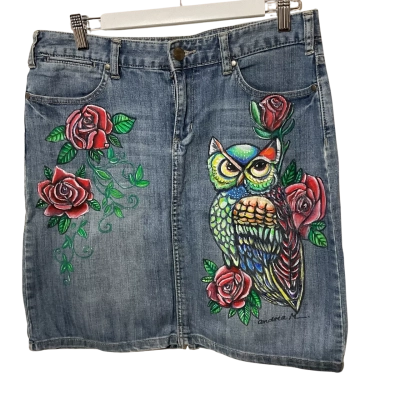Hand painted Colorado  Size 10 Denim Skirt Blue 