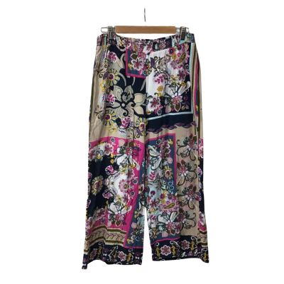 Womens approx Size M Multicoloured Pattern Shirred Waist Wide Leg Pants