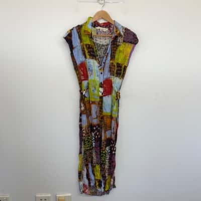 Gorman x Mangkaja Colourful Pattern Sleeveless Button Up Midi Dress  Size 6 