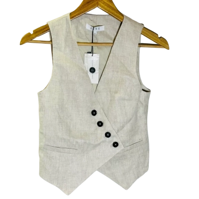 AERE Size 6 Sleeveless Linen Vest Top Beige 