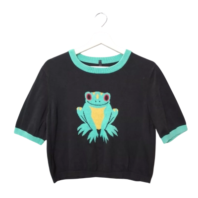 Dangerfield Women's  Size 14 Black and Green Frog Cropped Top