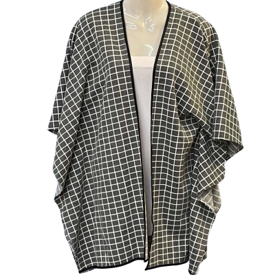 Serafina Womens Size One Size Open Jacket Black/Checked/Grey/White