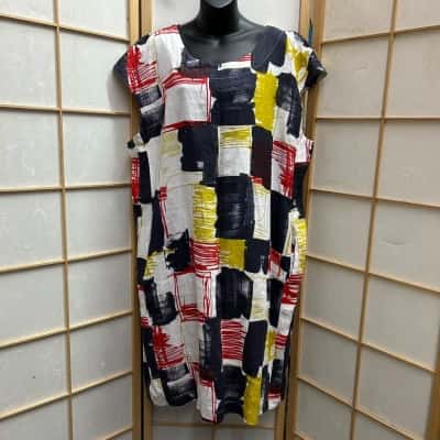  BANANA BLUE Women’s Size XXL Sleeveless Dress / Below Knee Length Dress / 100% Linen Dress Black / Olive / Pattern / Red / White