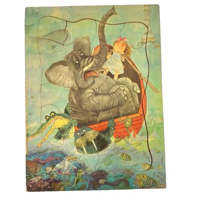 Vintage Elephant in a Boat Large Wooden Jigsaw Puzzle 40cm x 30cm 