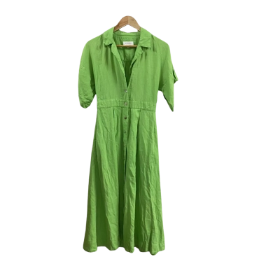 Witchery Womens  Size 8 Maxi Linen Shirt Dress Lime Green 