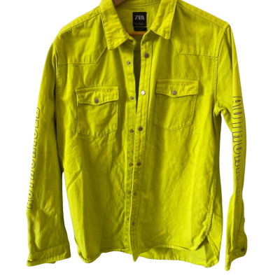 Zara Mens  Size M Denim Jacket Neon Yellow 