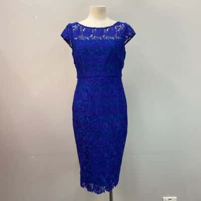 Anthea Crawford Womens  Laced overlay Size 12 Midi Dress Double Blue 
