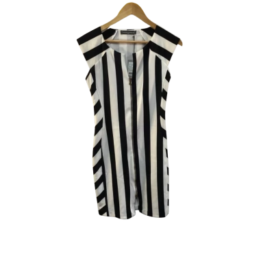Sandro Ferrone Womens  Size 46 Black  / Striped / White Zip Dress RRP $325.00