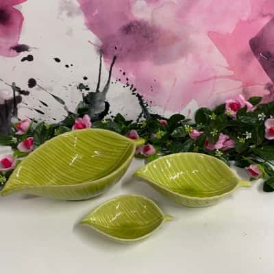 Set of 3 green ceramic leaf dishes - please read description 