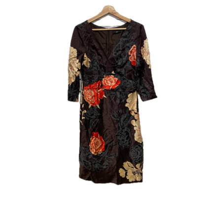 Boss Hugo Boss Womens  Size 12 Silk Midi Dress Brown / Floral / Multicoloured / Red 