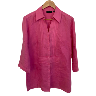 Gordon Smith Linen Womens  Size 12 3/4 Sleeve/Long Sleeve Top / Button Up TopPink  