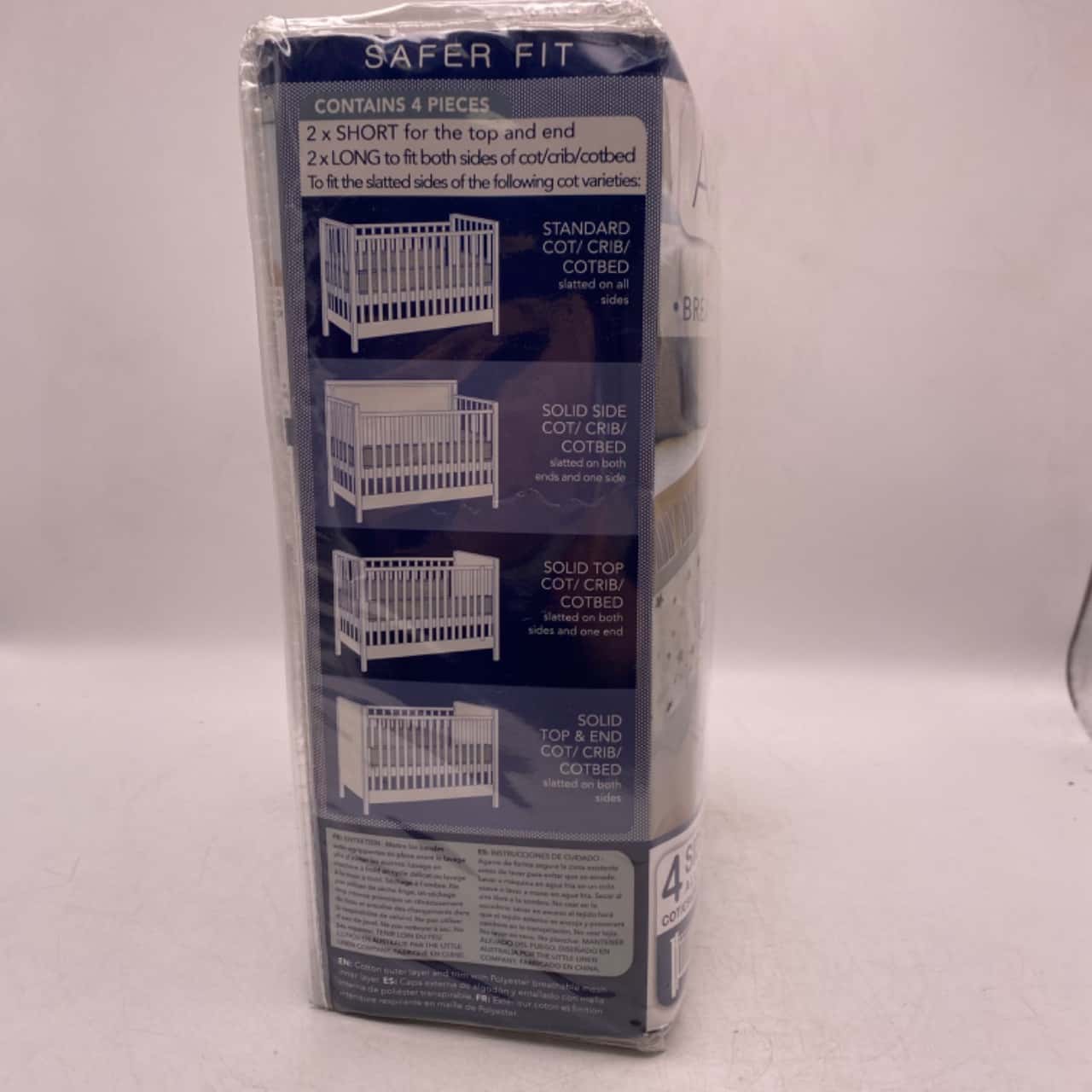 NWOT Airwrap Cot Liner Mesh 4 Sides Muslin White & Navy Stars RRP 40(s)