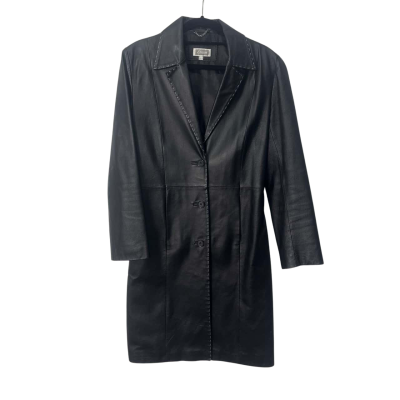 Etam Size 8 Leather Trenchcoat Black  