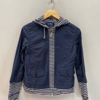 Armani Jeans Womens  Size 12 Hooded Jacket Navy Blue / White 