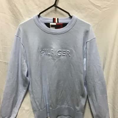 Tommy Hilfiger Womens Chest Logo Crew Neck Sweatshirt Size L Sweet Blue 