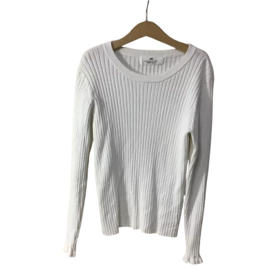 H&M Kids Size 9-10 White Ribbed Knit Long Sleeve Top