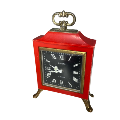 Untested Vintage German Europa Alarm Clock: 1980's Mechanical Red Retro Clock
