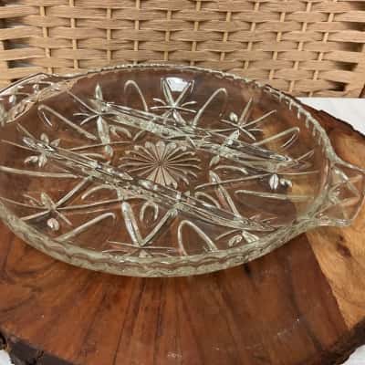 Anchor Hocking Round Relish Tray Plate 241mm Canapés Serving Party Wedding Cross Olive Collection Glasswear 